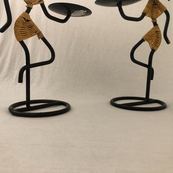 Tribal Art Candle Holder – Vintage Black Wrought Iron with Rattan Figure - Picture 6 of 6